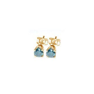 0.22 0.28 Cts Treated Teal Blue Diamond Stud Earrings in 14K Yellow Gold Jewelry
