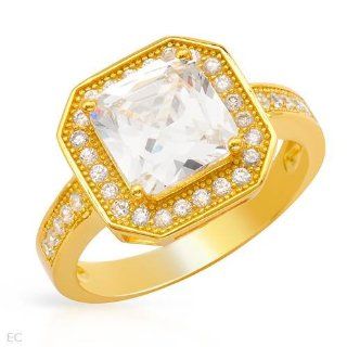 Gold Plated Silver 4.96 CTW Cubic Zirconias Ladies Ring. Ring Size 7. Total Item weight 4.8 g. Jewelry