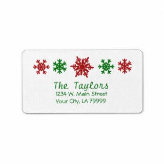 Red and Green Snowflake Holiday Address Labels