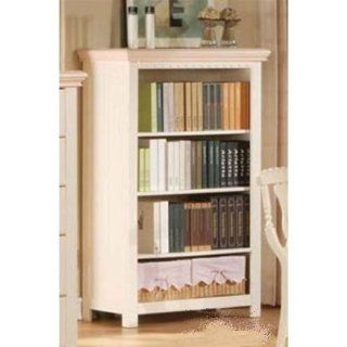 Crowley Bookcase with Two Baskets in Cream Finish   Bookshelf