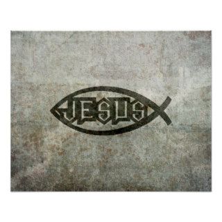 Urban Concrete Jesus Fish Print