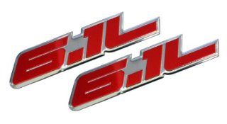 2 x (Pair / Set) 6.1L Liter Red & Polished Silver Hemi Engine Real Aluminum Emblem Badge for Dodge Charger Challenger Magnum Jeep Grand Cherokee Chrysler 300C SRT 8 SRT8 SRT RT Automotive