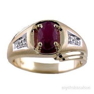 Mens Diamond Ring Ruby (July Birthstone) 14K Yellow or White Gold Jewelry