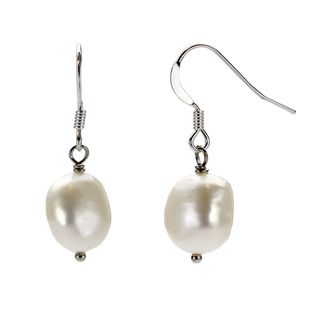 DaVonna Sterling Silver White Baroque Freshwater Pearl Earrings (9 10 mm) DaVonna Pearl Earrings
