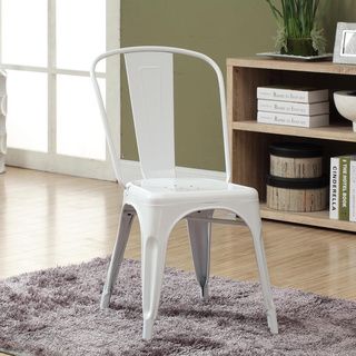 White Glossy Metal Cafe Chairs (Set of 2) Dining Chairs