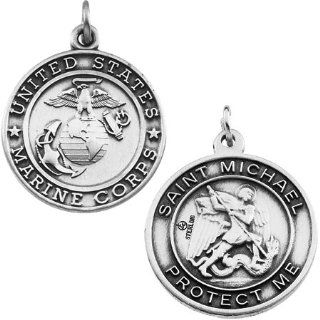 Sterling Silver St. Michael Us Marines Medal With 24.00 Inch Chain 22.50 mm CleverEve Jewelry