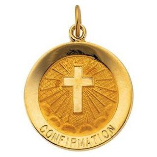 14k Yellow Gold 18mm Polished Confirmation Medal Pendant for Necklace w/ cross Jewelry