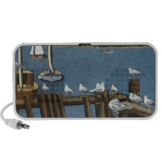 Sea Gulls and Sailboats Along the Waterfront Portable Speakers
