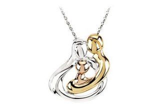 Tri Color Sterling Silver Embraced by the Heart (1 Child ) Family Necklace   25.25 MM X 19.5 MM Pendants Jewelry