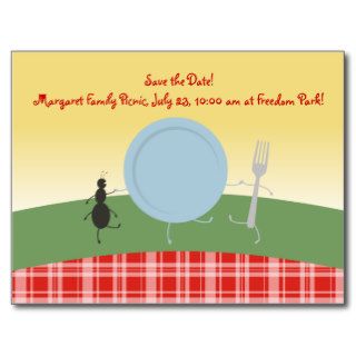 picnic ant dancing utensils invitation postcard