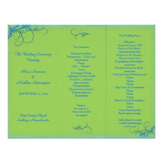 Lime Green With Blue Wedding Program Template Customized Letterhead
