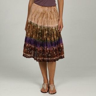 Lola P Women's Tiered Tie Dye Golden OliveCrochet Trim Skirt Lola P Mid length Skirts