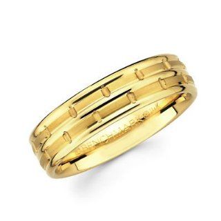 Solid 14k Yellow Gold Ladies Mens Hammered Satin Wedding Ring Band 6MM Size 9.5 Jewelry
