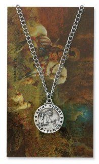 Saint Hubert 3/4 inch Pewter Medal Pendant Necklace with Holy Prayer Card Pendant Necklaces Jewelry