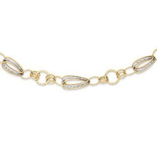 14k Two Tone 17in Gold Textured Hollow Link Necklace. Metal Wt  6.78g Jewelry