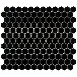 Merola Tile Metro Hex Glossy Black 10 1/4 in. x 11 3/4 in. x 5 mm Porcelain Mosaic Floor and Wall Tile (8.54 sq.ft./case) FXLMHB