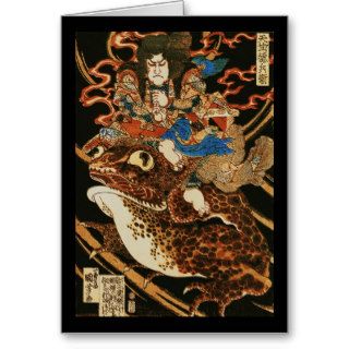 Tenjiku Tokubei riding a giant toad, 歌川 国芳 Cards