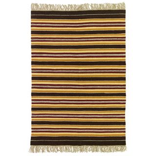 Striped Flatweave Rust, Gold, Brown, and Yellow 100 percent Egyptian Wool Rug (4' x 6') (Egypt) 3x5   4x6 Rugs