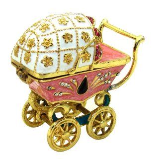 Objet d'art Release No.471 "Morning Stroll" Antique Baby Carriage Handmade Jeweled Trinket Box   Decorative Boxes