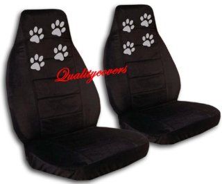 2 Black seat covers with Silver Paw Prints for a 2013 Hyundai Santa Fe, Steering Wheel Cover Included Automotive