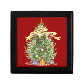 Beautiful Christmas Tree Banner Seasons Greetings Keepsake Boxes