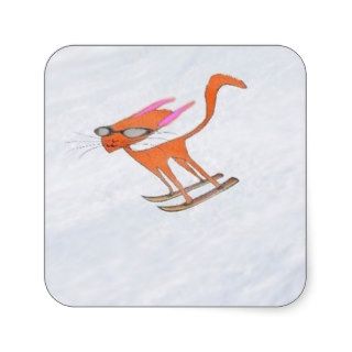 Cat Goes Skiing Square Sticker