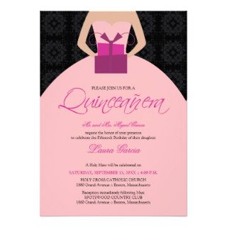 Fancy Ball Gown Quinceanera Invitation (black)