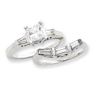 14k White Gold 6mm Princess Cut Baguette Engagement Ring Mounting Jewelry