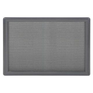 34" x 47" 2 Sliding Doors Ovation Fabric Tackboard Frame Finish Gray, Surface Color Gray  Combination Presentation And Display Boards 
