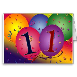 11th Birthday Party Balloon Decorations Greeting Cards