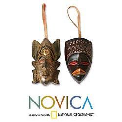 Set of 4 Sese Wood 'Festive Masks' Ornaments (Ghana) Novica Seasonal Decor
