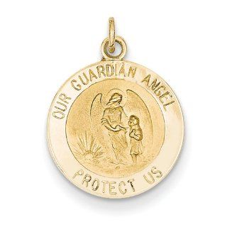 14k Yellow Gold Guardian Angel Medal Charm Pendant 14.8mmx20mm Jewelry