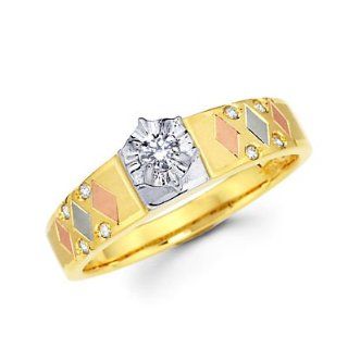.16ct Diamond 14k Tri 3 Three Color Gold Engagement Ring (G H Color, I1 Clarity) Jewelry