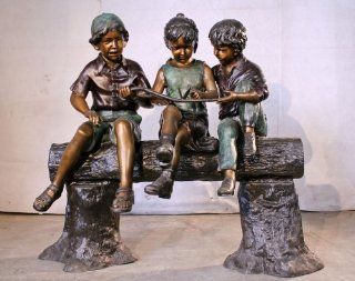 Children Sitting On A Log Solid American Bronze Monumental Size Statue Sculpture  Outdoor Statues  Patio, Lawn & Garden