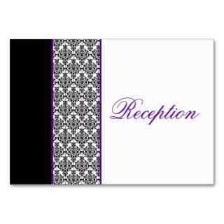Black and White Damask with Purple Enclosure Card Business Cards
