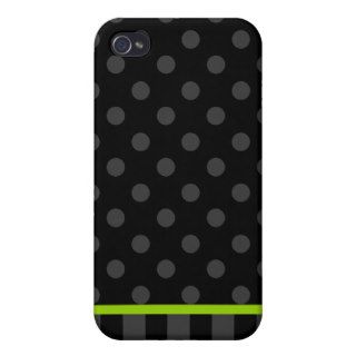 Lime Green and Black Polka Dot Stripes iPhone 4/4S Cases