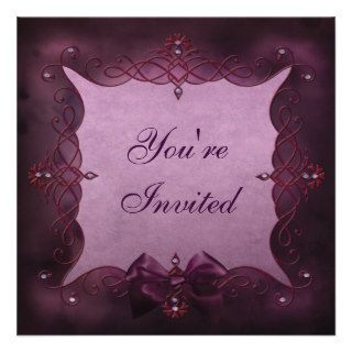 Elegant Purple Bling & Bow Birthday Party Personalized Announcements