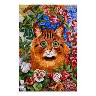Brown Cat Amongst The Flowers Poster Print