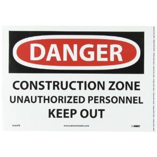 NMC D493PB OSHA Sign, Legend "DANGER   CONSTRUCTION ZONE UNAUTHORIZED PERSONNEL KEEP OUT", 14" Length x 10" Height, Pressure Sensitive Vinyl, Black on White Industrial Warning Signs