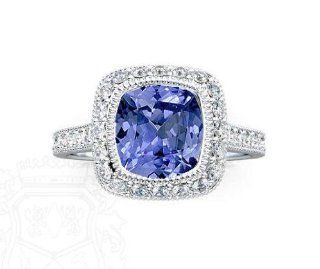 6.50 ct Lady's Asscher Cut Tanzanite Stone and Diamond Engagement Ring in 18 kt White Gold. AGK Diamonds Jewelry