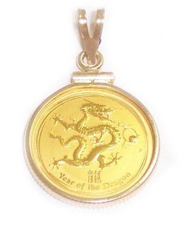14kt Gold Coin Edge Pendant with 22kt 1/10 Dragon Coin Jewelry