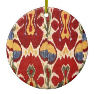 Vintage Ethnic Handwoven Ikat Textile Uzbekistan Christmas Ornament