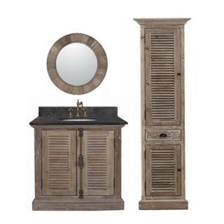 Legion Furniture 36 inch Marble Top Single Sink Rustic Bathroom Vanity With Matching Wall Mirror And Linen Tower Black Size Single Vanities