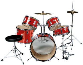 Percussion Plus 5 piece Junior Drum Set w/Hi hat   Red Musical Instruments
