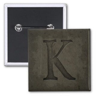 Concrete Monogram Letter K Pinback Buttons