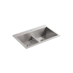 KOHLER Vault Smart Divide Stainless Steel 33x22x9.3125 1 Hole Double Bowl Kitchen Sink K 3838 1 NA