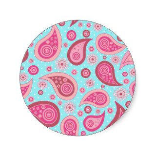 Hipster Pink Teal Modern Paisley Floral Polka Dots Stickers