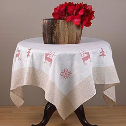Red Embroidered Holiday Square Tablecloth 36x36 Inches Table Linens