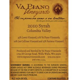 2009 Va Piano Vineyards Syrah 750 mL Wine