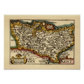 Historic Kent County Map, England Posters